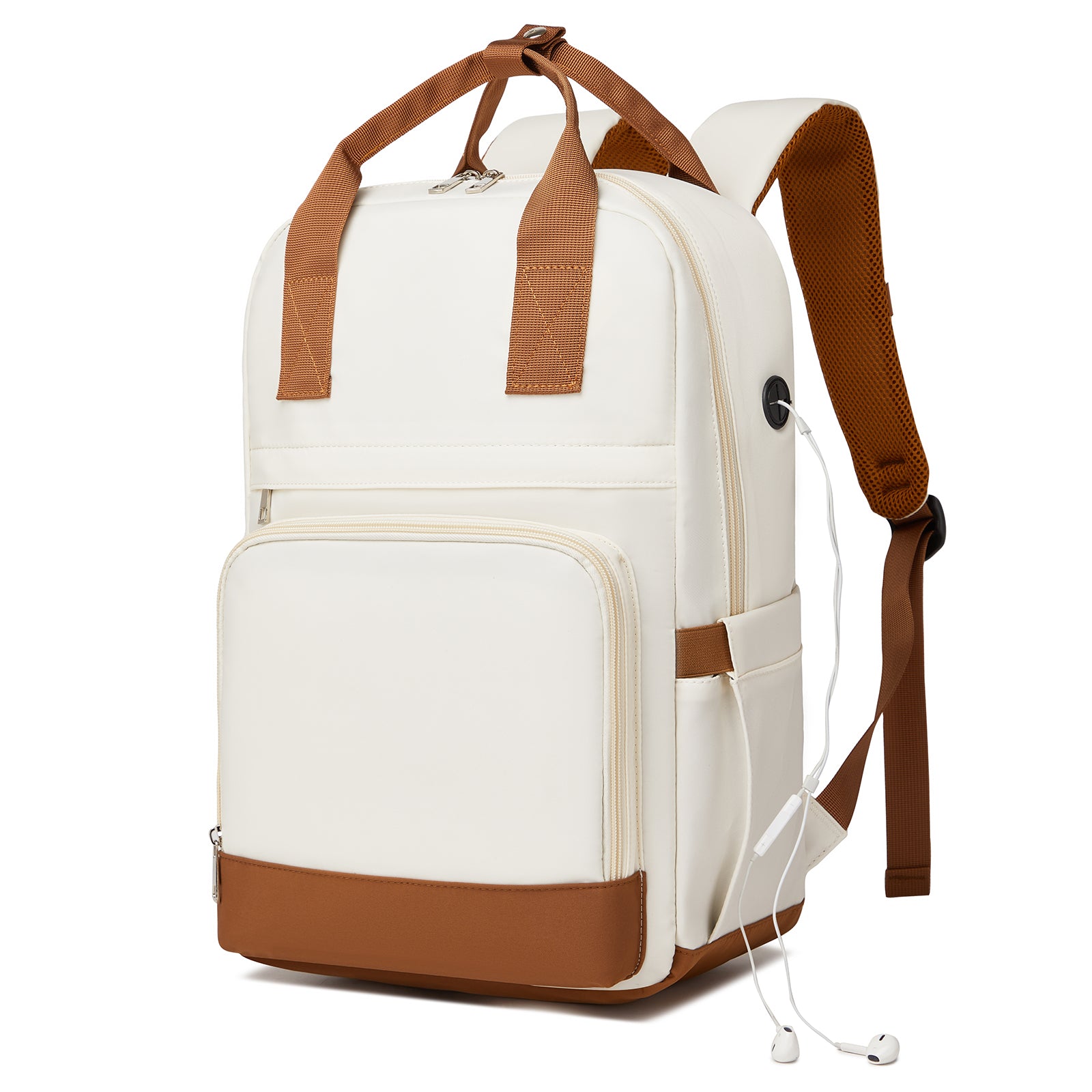 Kono Casual Contemporary Laptop Backpack - Cream and Brown - product view 3