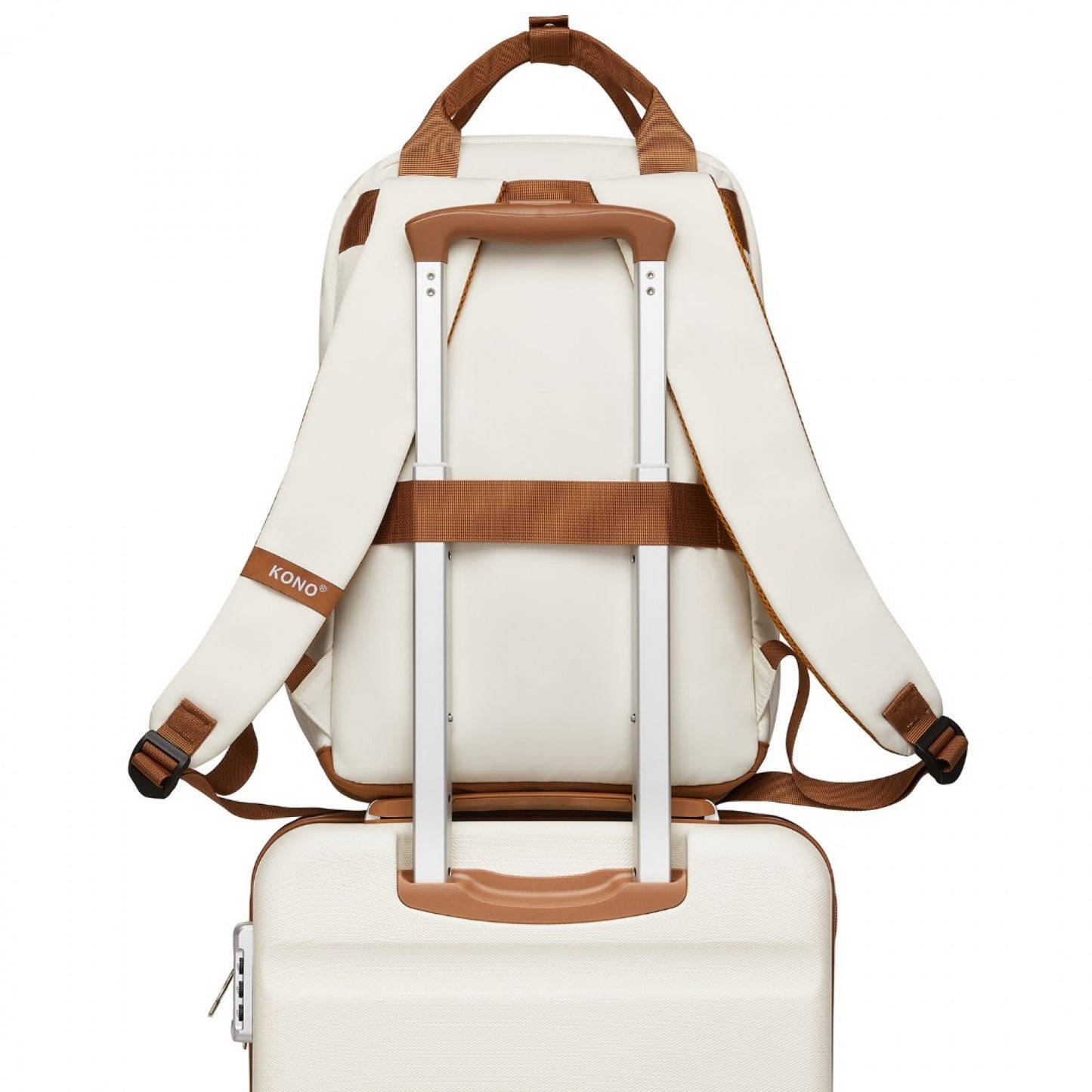 Kono Casual Contemporary Laptop Backpack - Cream and Brown - product view 12