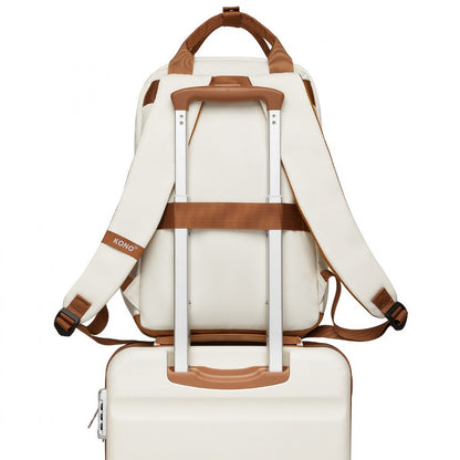 Kono Casual Contemporary Laptop Backpack - Cream and Brown - product view 12
