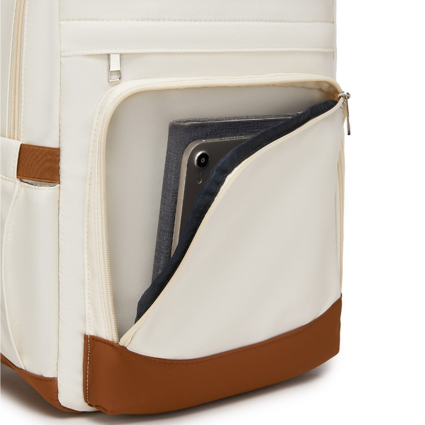 Kono Casual Contemporary Laptop Backpack - Cream and Brown - product view 11