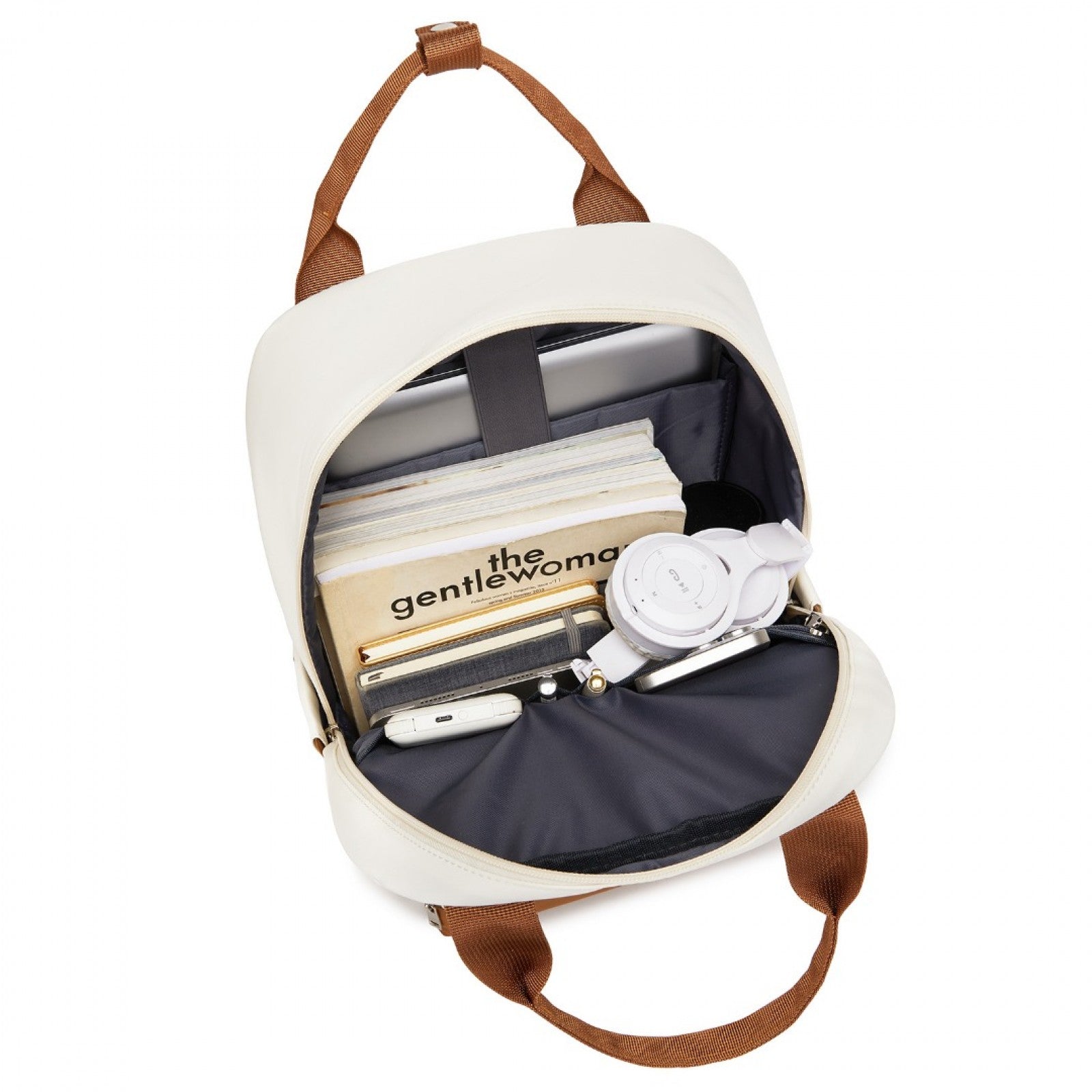 Kono Casual Contemporary Laptop Backpack - Cream and Brown - product view 9