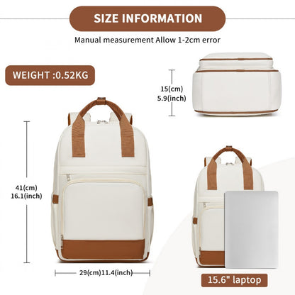 Kono Casual Contemporary Laptop Backpack - Cream and Brown - product view 6