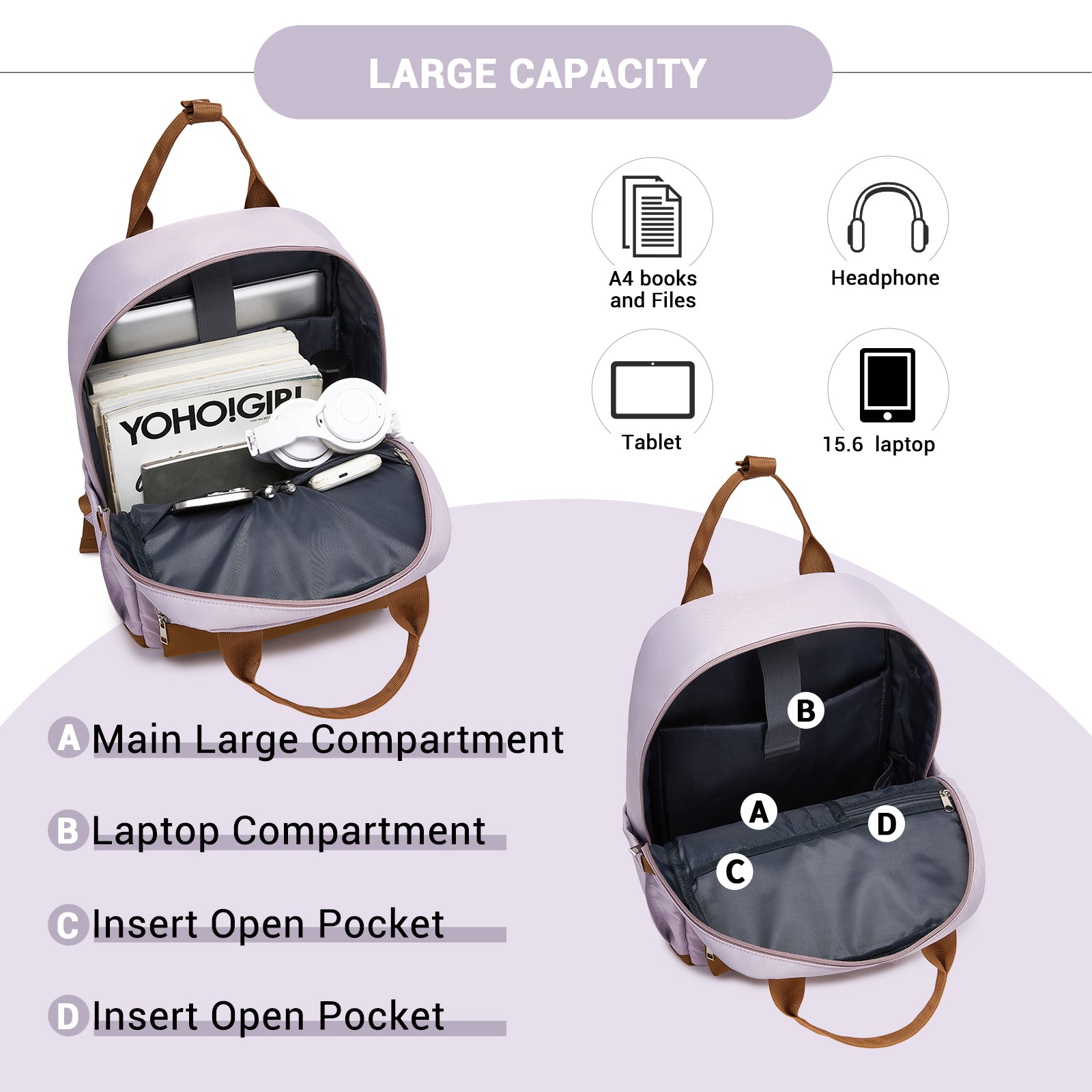 Kono Casual Contemporary Laptop Backpack - Purple and Brown - product view 8