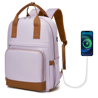 Kono Casual Contemporary Laptop Backpack - Purple and Brown - product view 5