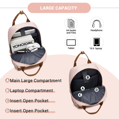 Kono Casual Contemporary Laptop Backpack - Pink and Brown - product view 8