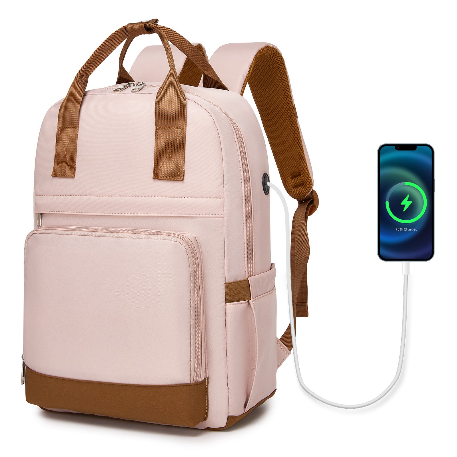 Kono Casual Contemporary Laptop Backpack - Pink and Brown - product view 5