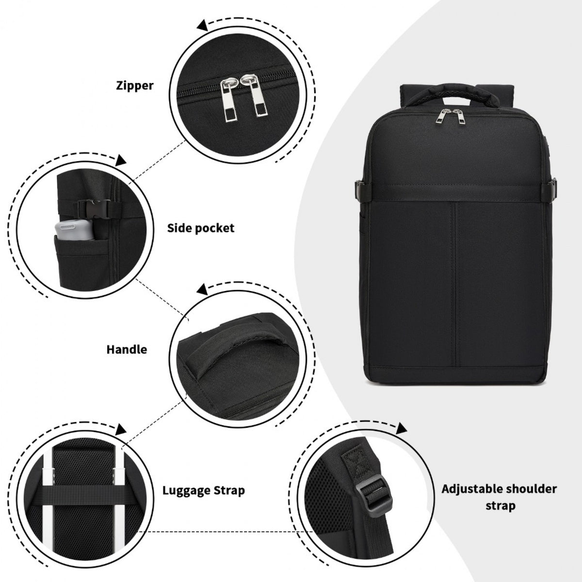 Kono Urban Smart 15L Carry-On Backpack - Black