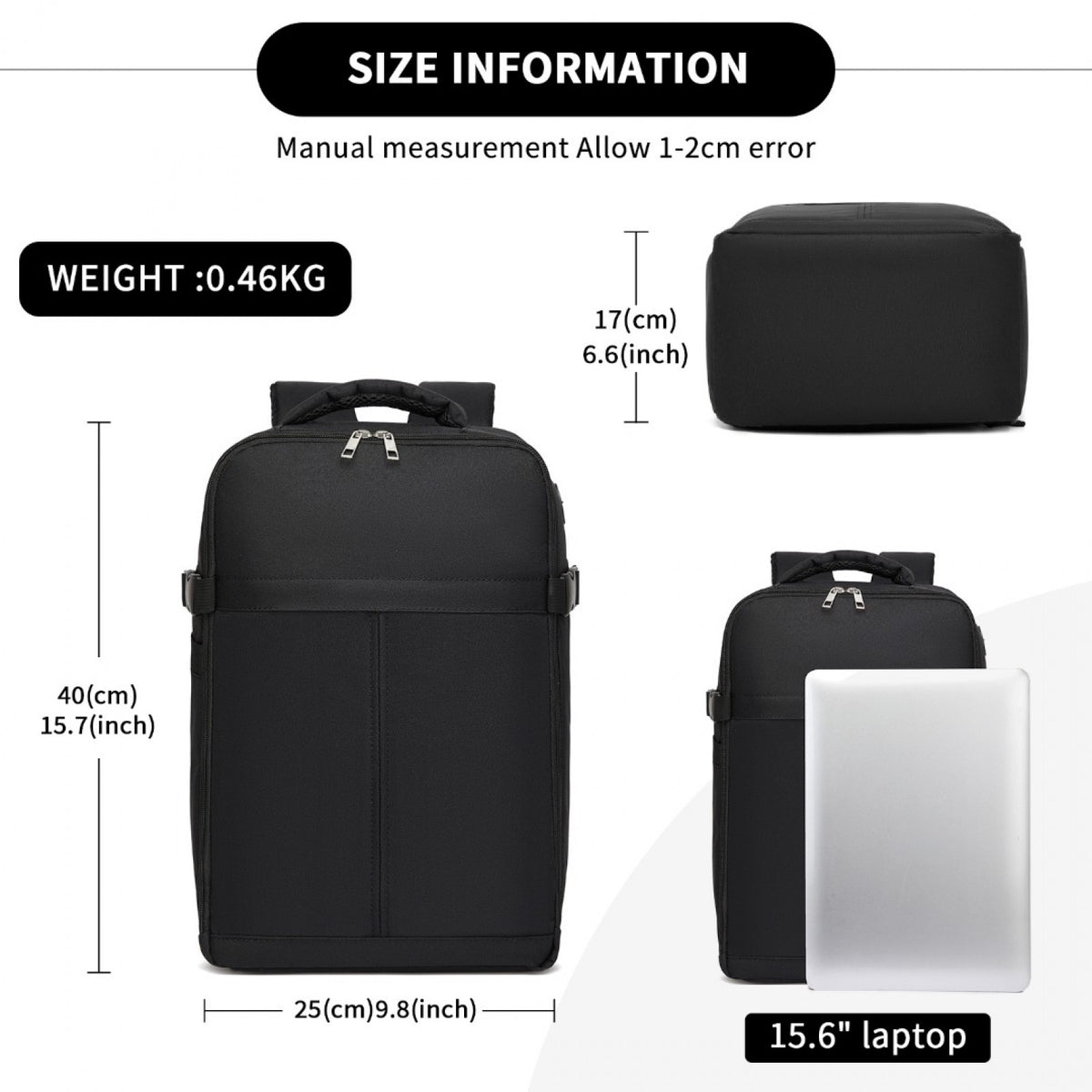 Kono Urban Smart 15L Carry-On Backpack - Black