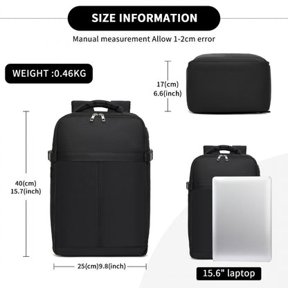 Kono Urban Smart 15L Carry-On Backpack - Black