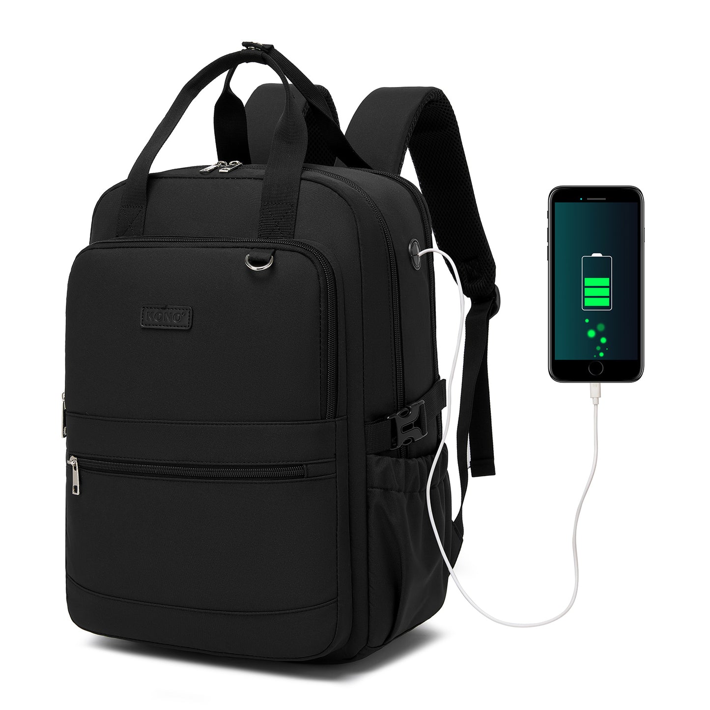 Kono Water-Resistant Laptop Backpack - Black