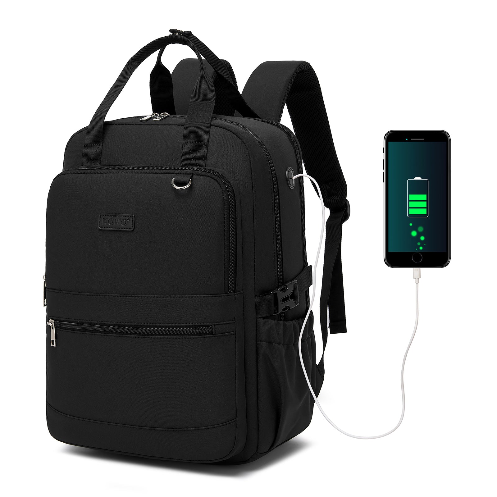 Kono Water-Resistant Laptop Backpack - Black