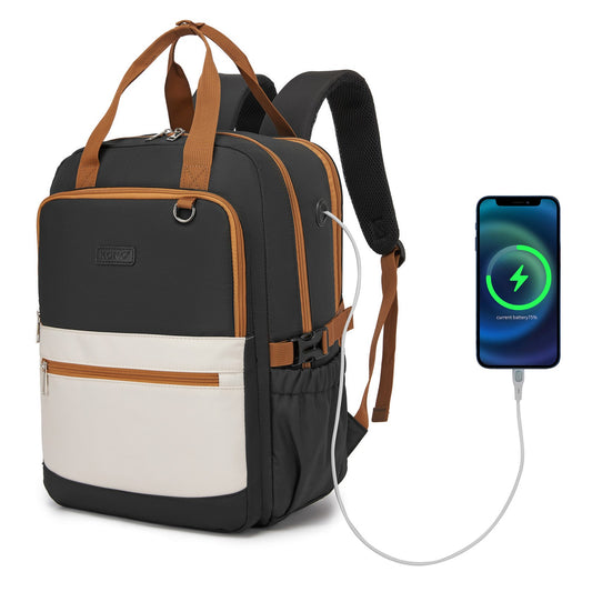 Kono Water-Resistant Laptop Backpack - Black and Beige