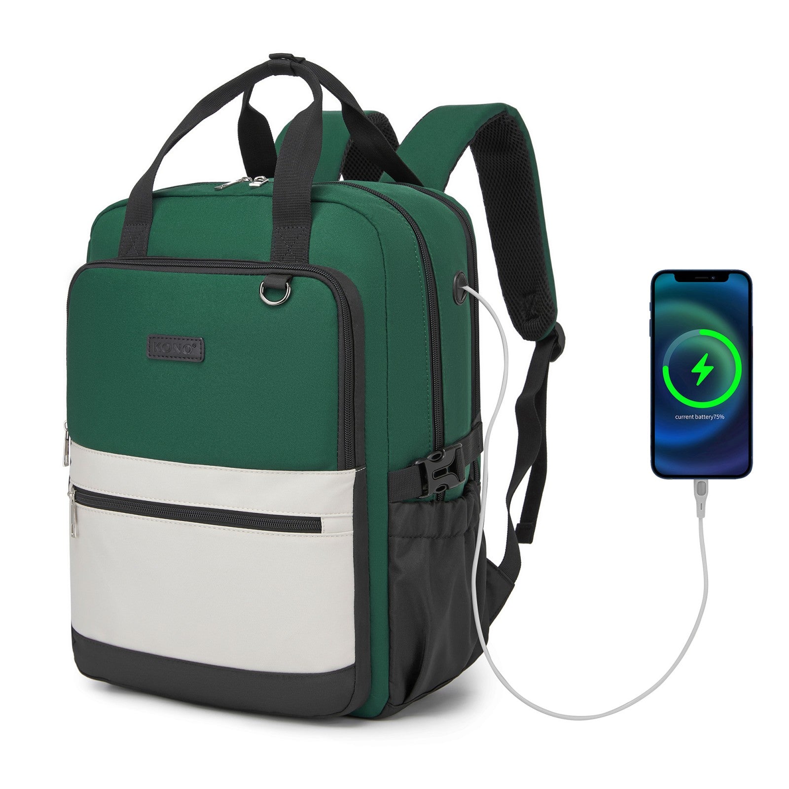 Kono Water-Resistant Laptop Backpack - Green and Beige