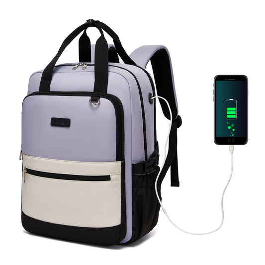Kono Water-Resistant Laptop Backpack - Purple and Beige