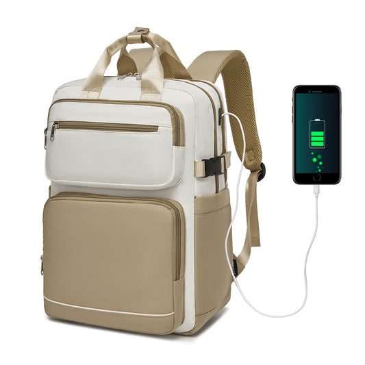 Kono Reflective Laptop Travel Backpack - Beige and Khaki