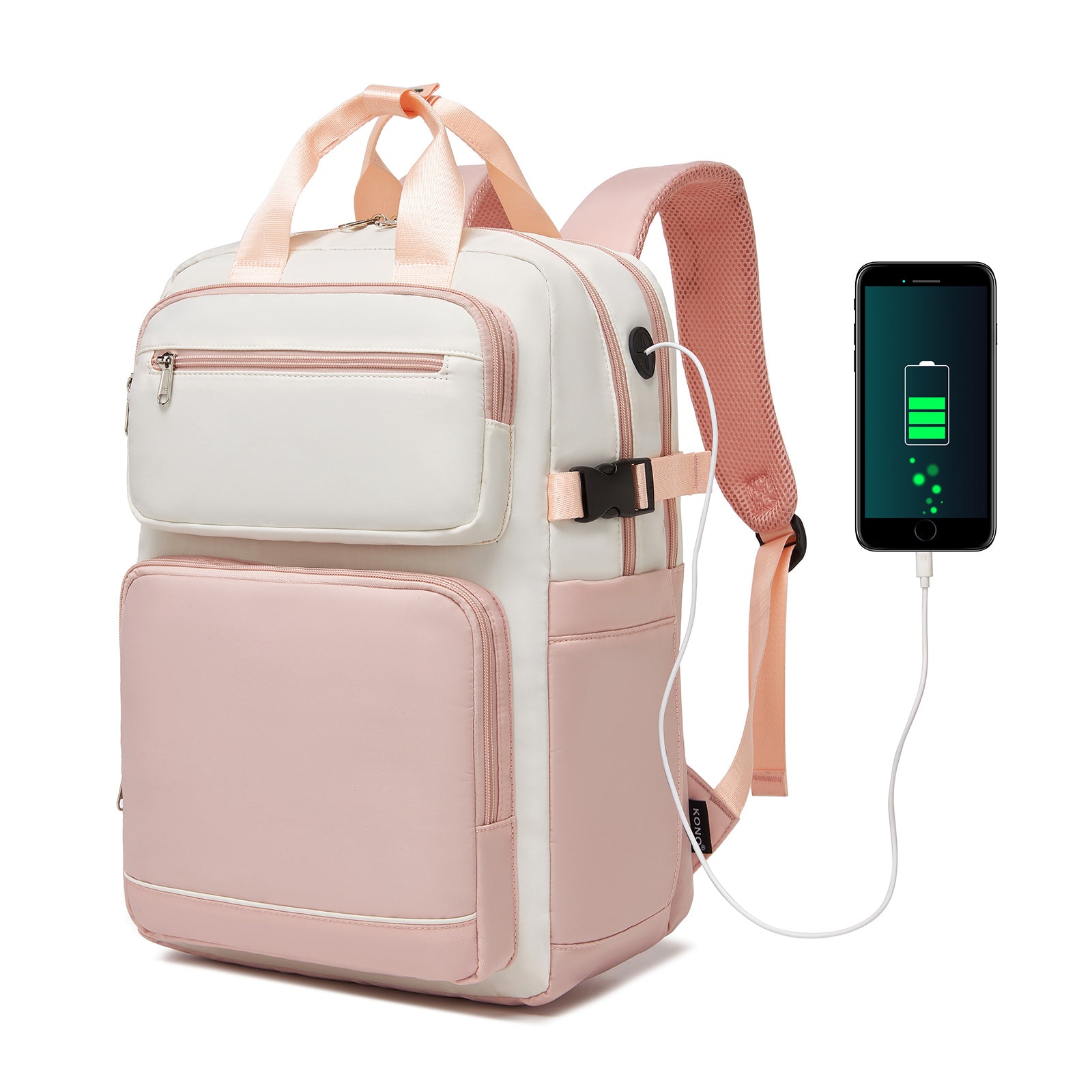 Kono Reflective Laptop Travel Backpack - Beige and Pink