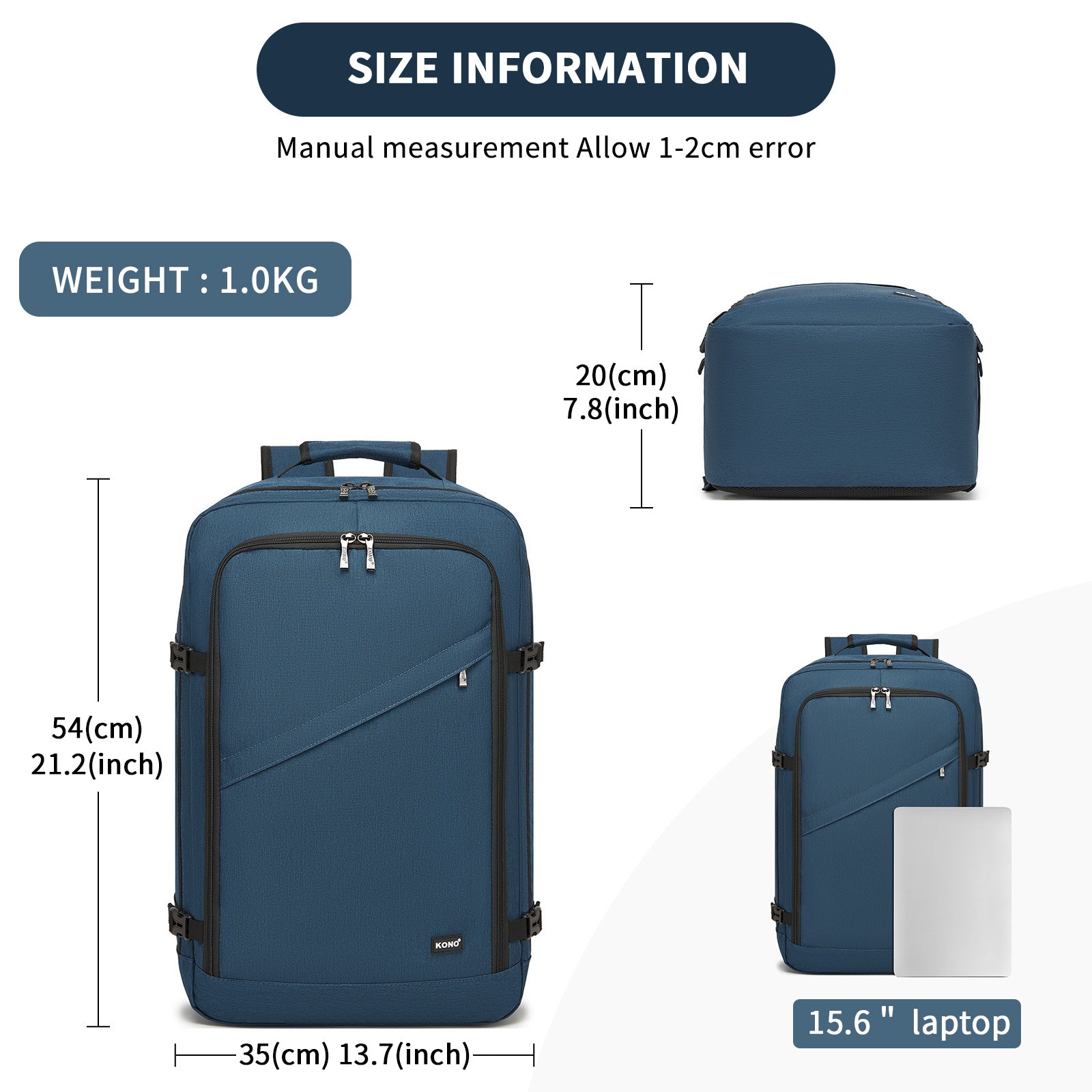 Kono 37L navy travel backpack product view