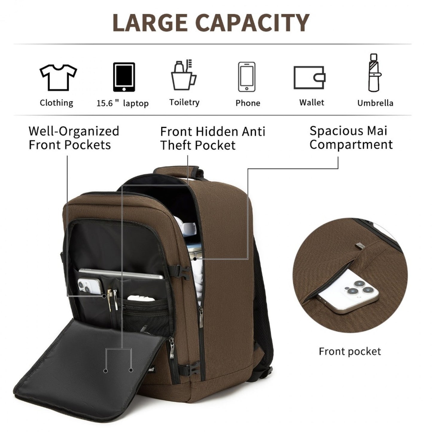 Kono medium brown travel backpack product view