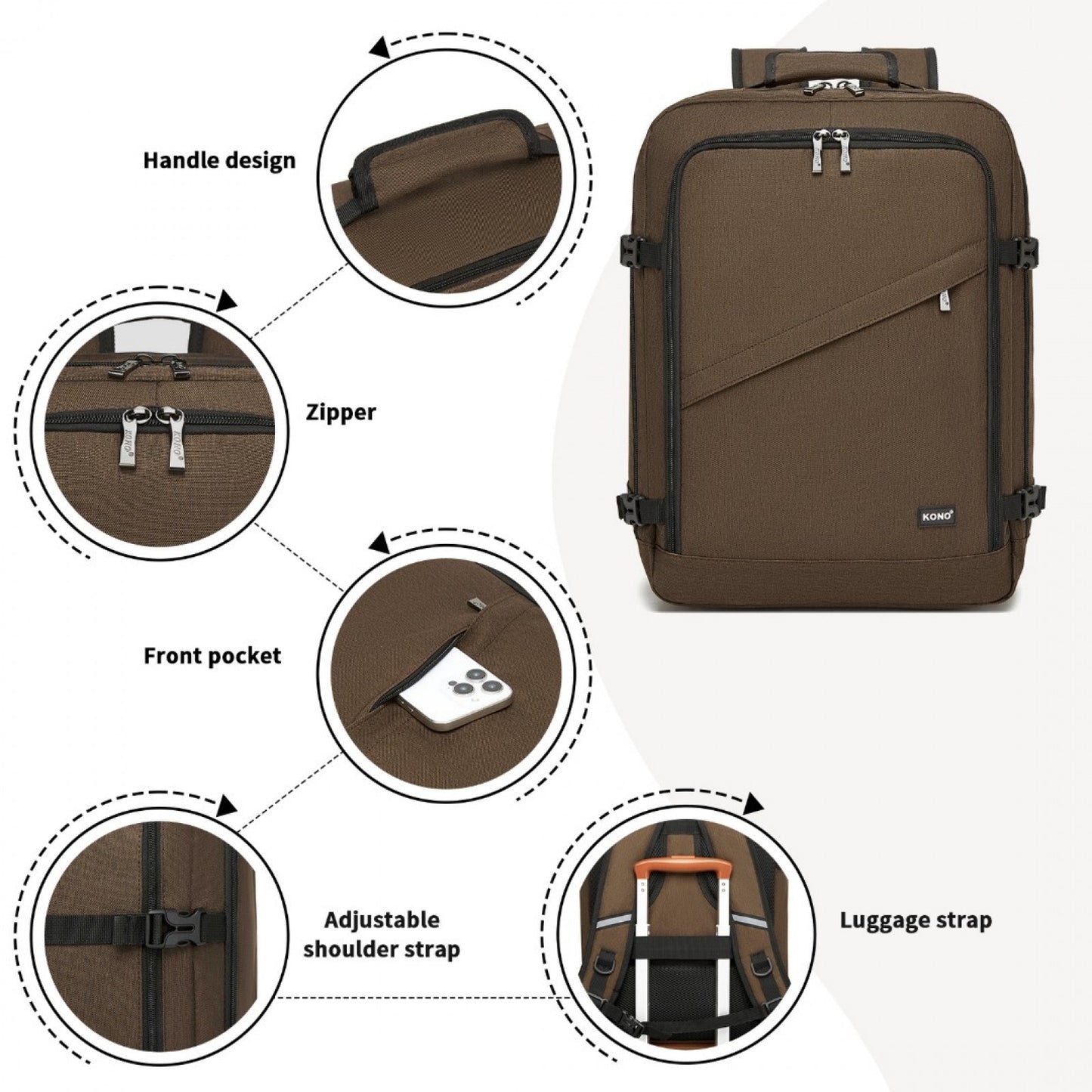 Kono medium brown travel backpack product view