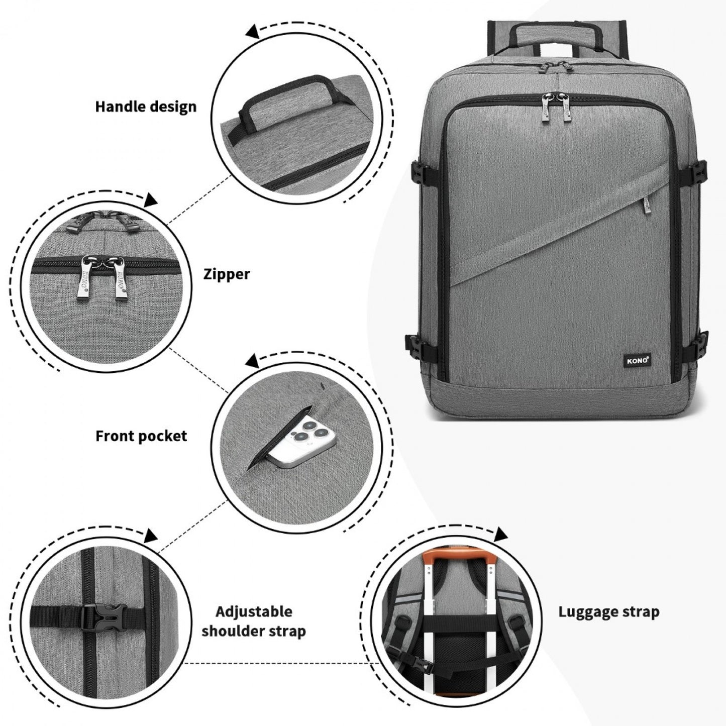 Kono medium grey travel backpack product view