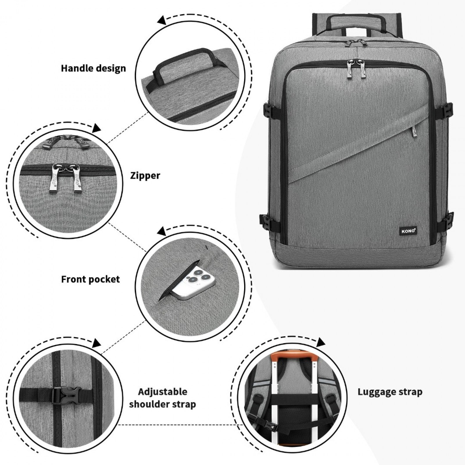 Kono medium grey travel backpack product view