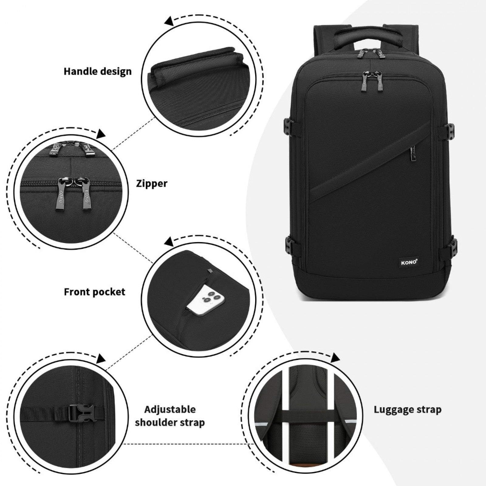 Kono black cabin backpack product view