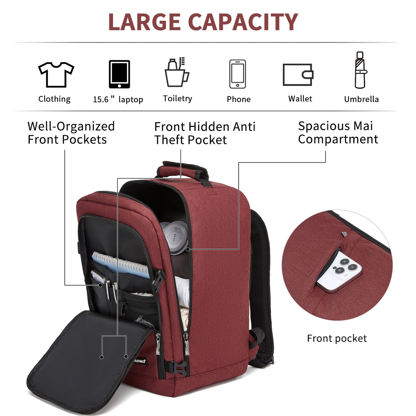 Kono burgundy cabin backpack product view