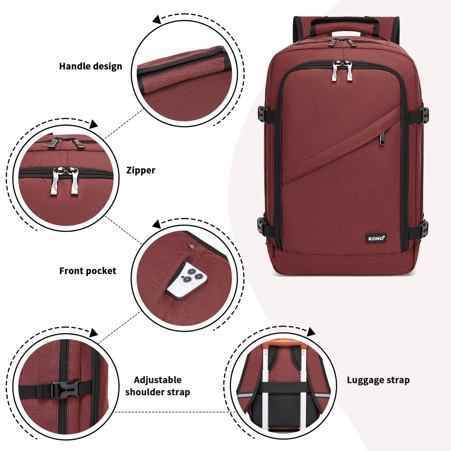 Kono burgundy cabin backpack product view