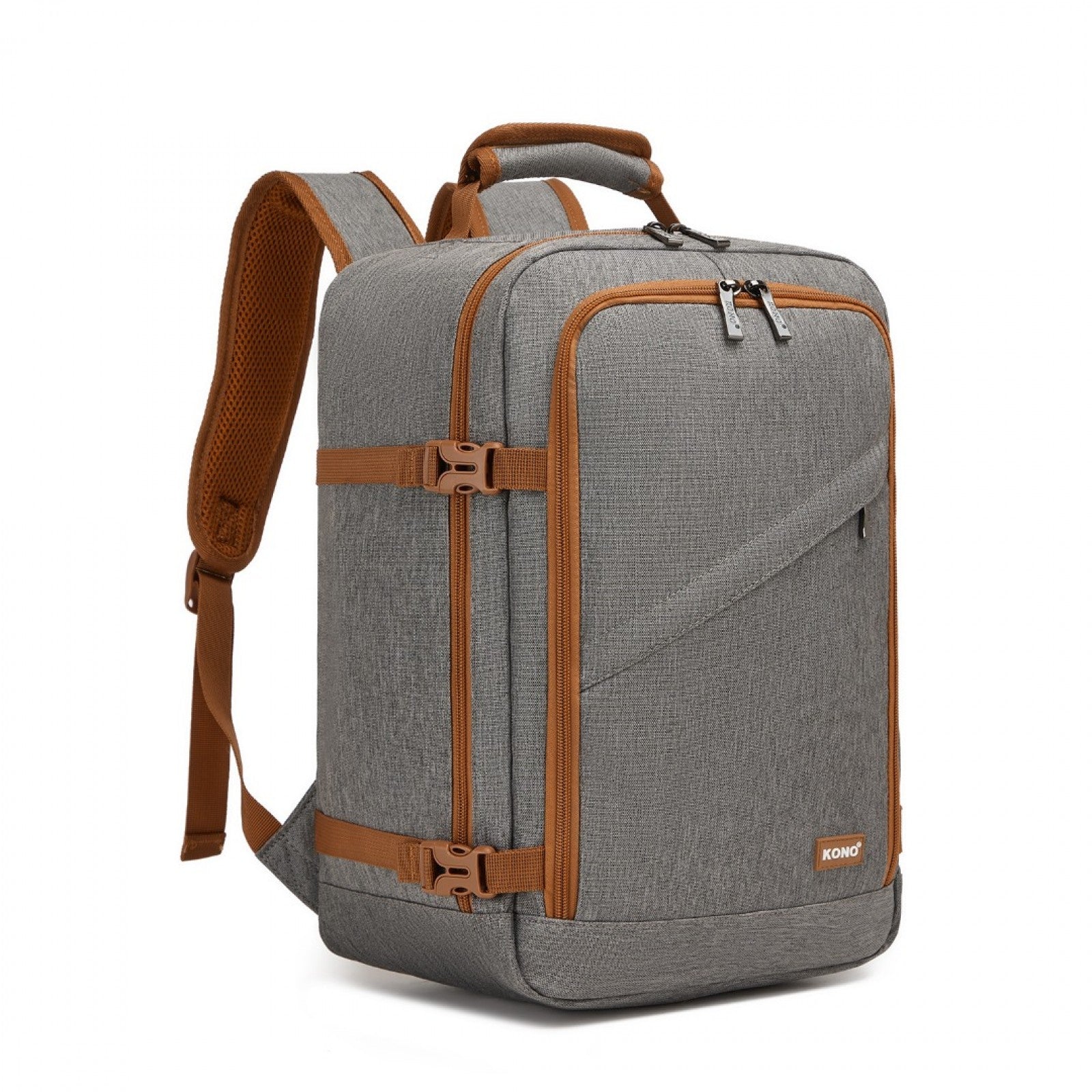 Kono 20L grey and brown cabin travel backpack front view