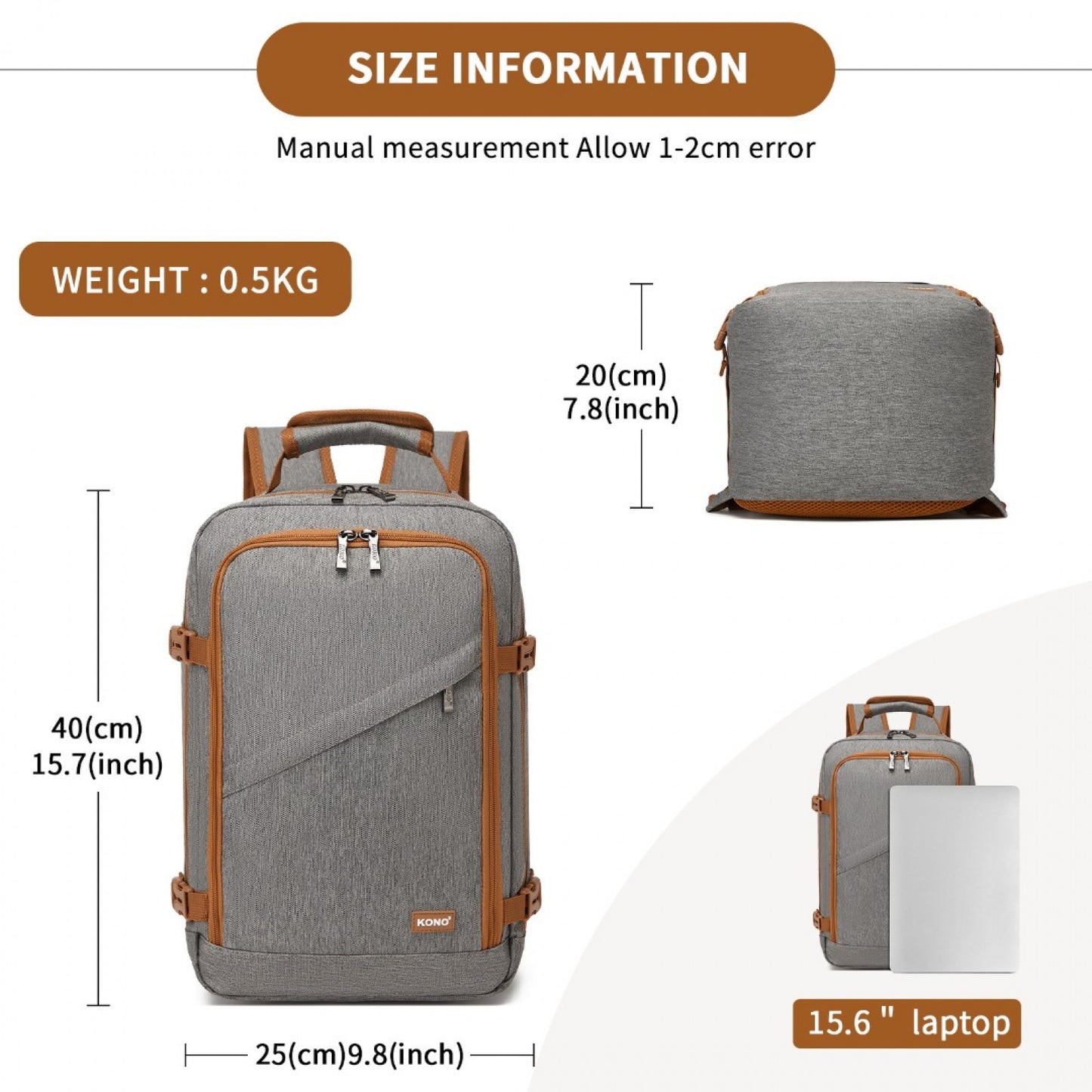 Kono grey and brown cabin backpack product view