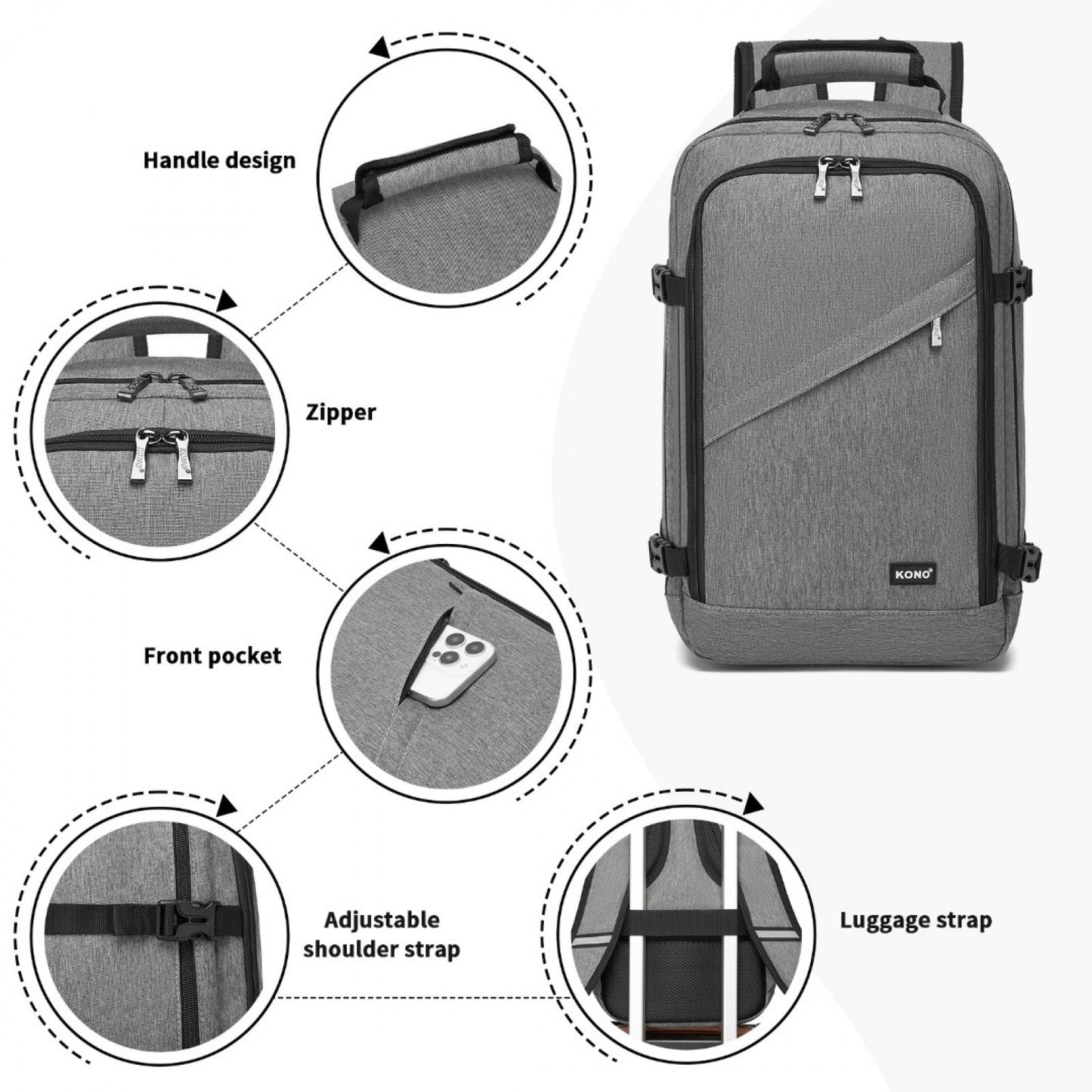 Kono grey cabin backpack product view