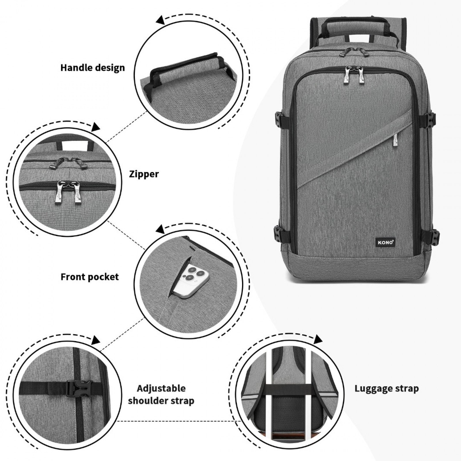 Kono grey cabin backpack product view