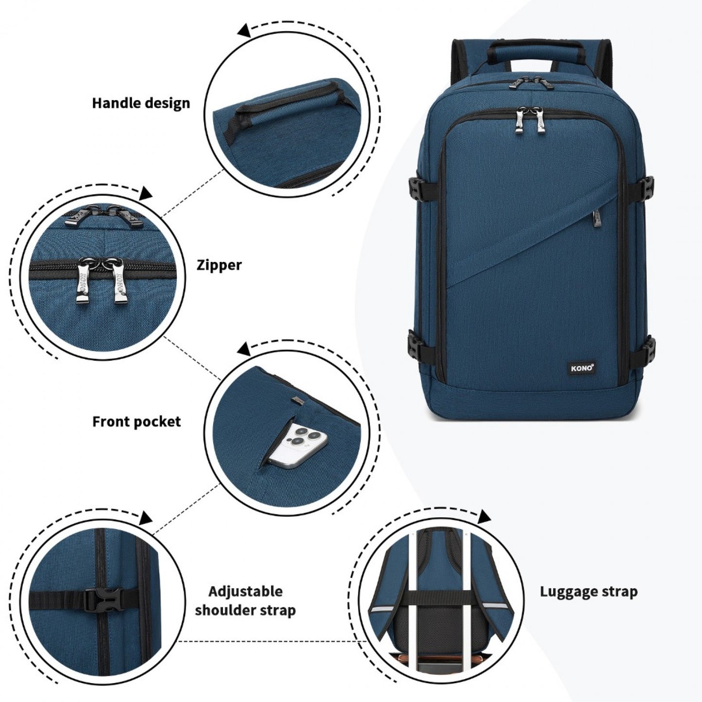Kono navy cabin backpack product view