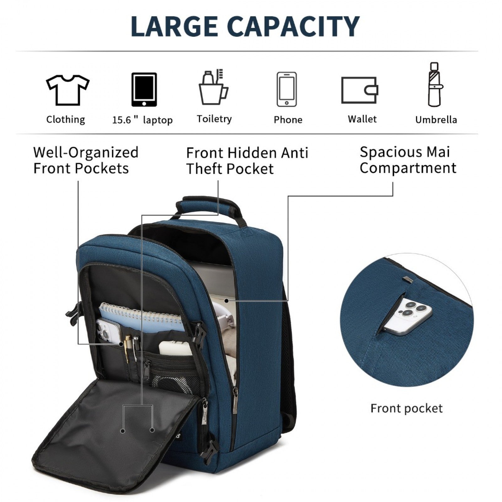 Kono navy cabin backpack product view