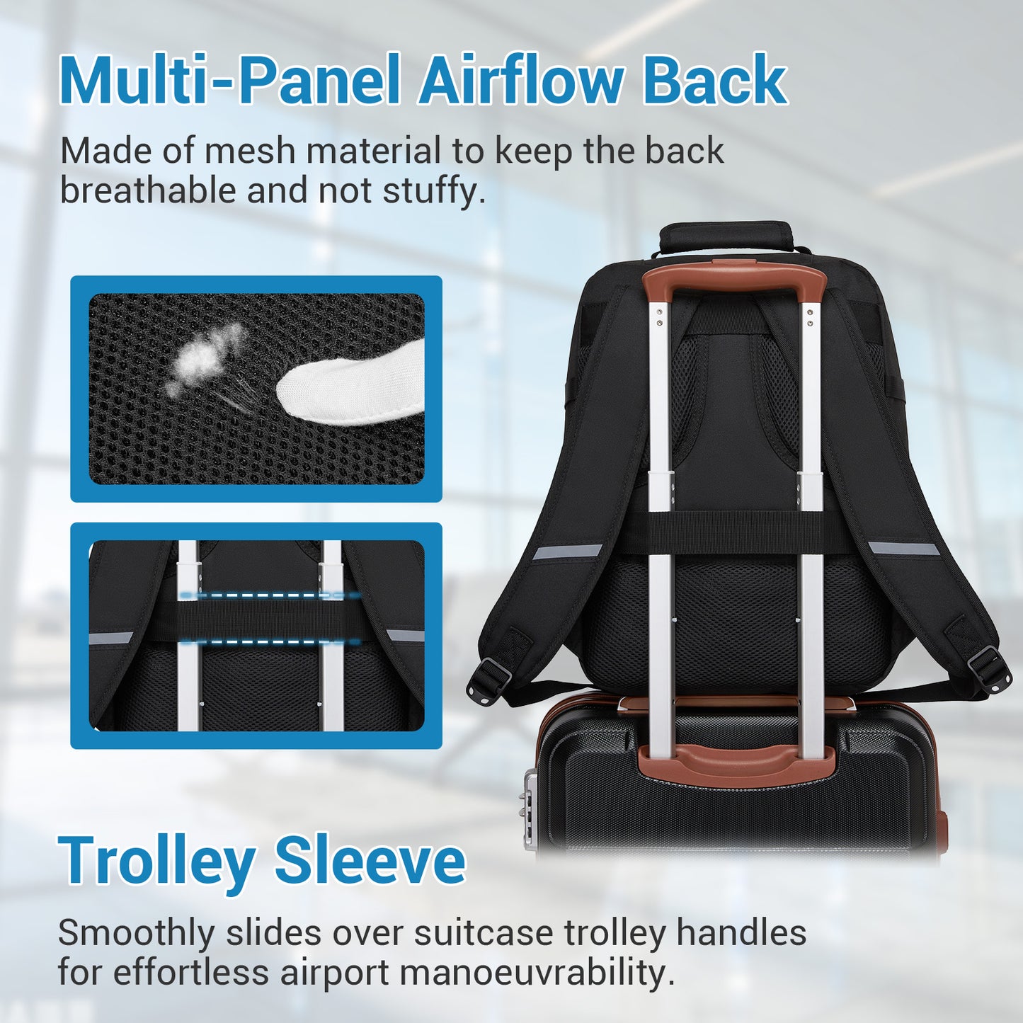 Kono black flexible cabin backpack product view