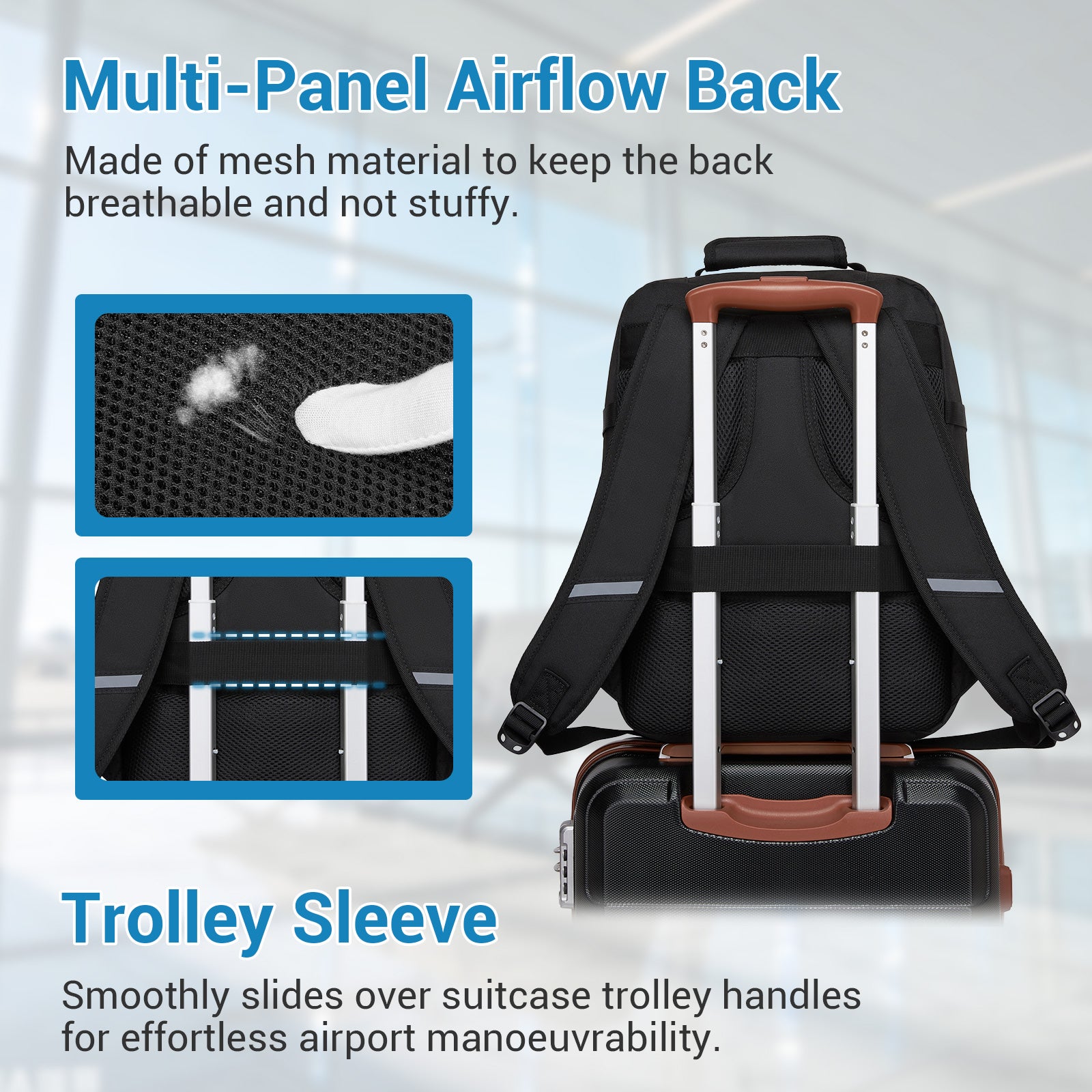 Kono black flexible cabin backpack product view