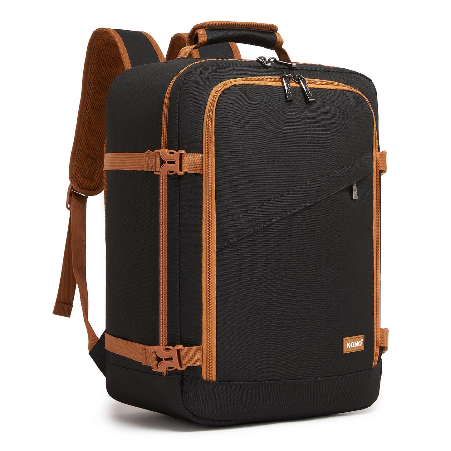 Kono Flexible Cabin Backpack 30×20×40-Fits 15.6" Laptop, Clamshell Access-Great for Holidays, Work Trips & Commuting (BPK2551) - Black & Brown