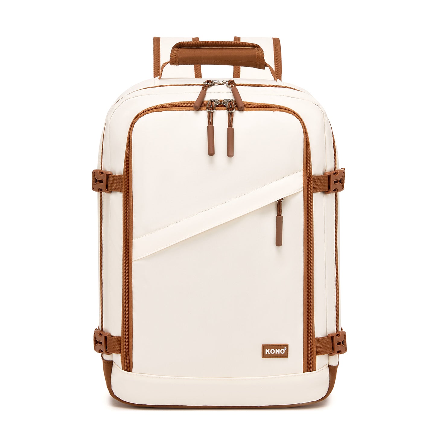 Kono Colour-Block Organised Cabin Backpack 40×30×20 – Spacious, Clamshell, 15.6″ Laptop, Travel & Commute Ready (BPK2565) - Beige & Brown