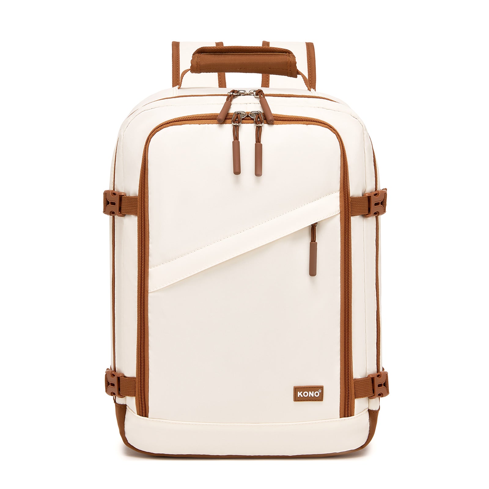 Kono Colour-Block Organised Cabin Backpack 40×30×20 – Spacious, Clamshell, 15.6″ Laptop, Travel & Commute Ready (BPK2565) - Beige & Brown