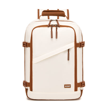 Kono Colour-Block Organised Cabin Backpack 40×30×20 – Spacious, Clamshell, 15.6″ Laptop, Travel & Commute Ready (BPK2565) - Beige & Brown