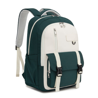 KONO Durable Water-Resistant Kids Backpack with Padded Laptop Sleeve and Multi-Pocket Organization for School (BPK2605) - Green & Beige