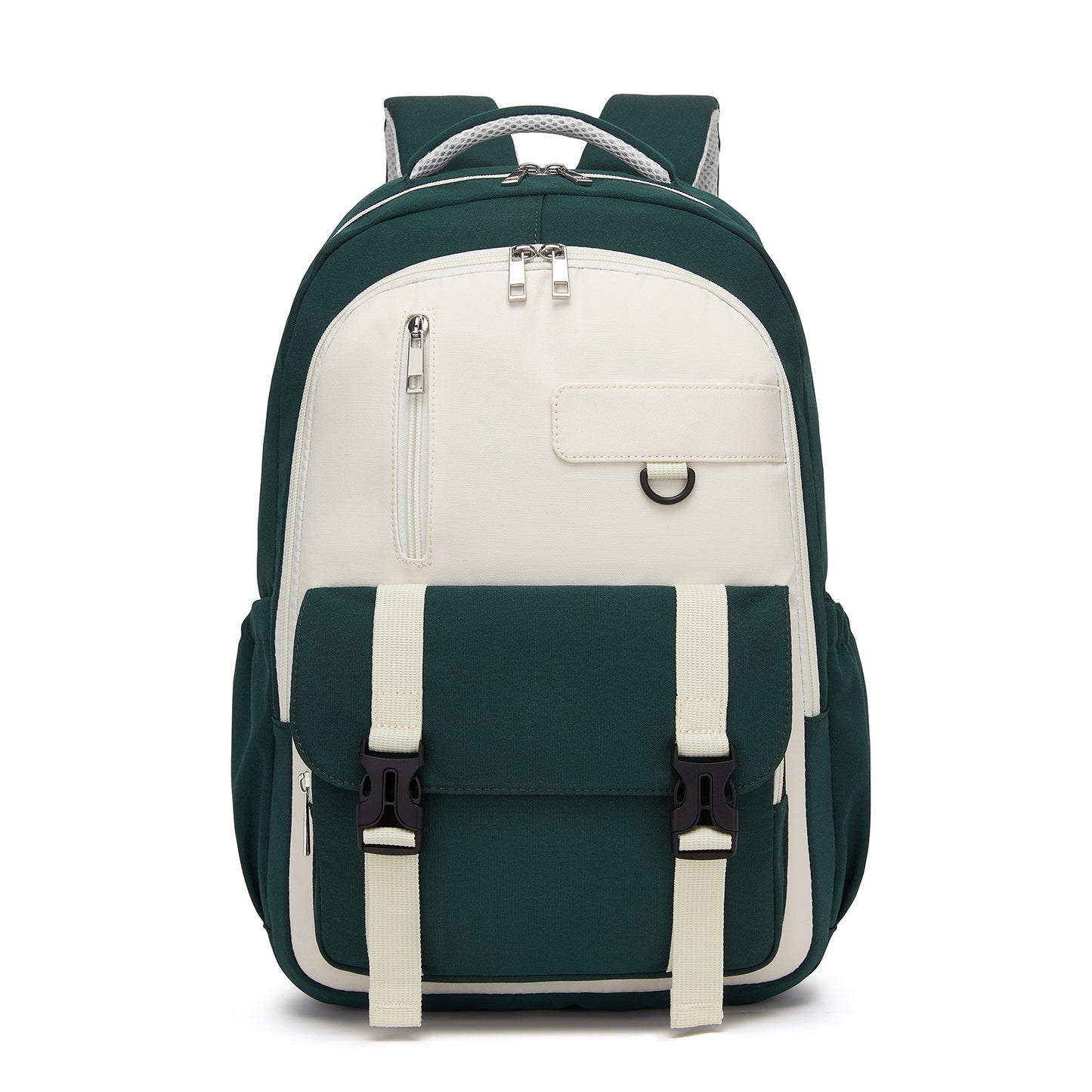 KONO Durable Water-Resistant Kids Backpack with Padded Laptop Sleeve and Multi-Pocket Organization for School (BPK2605) - Green & Beige