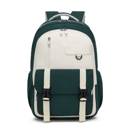 KONO Durable Water-Resistant Kids Backpack with Padded Laptop Sleeve and Multi-Pocket Organization for School (BPK2605) - Green & Beige