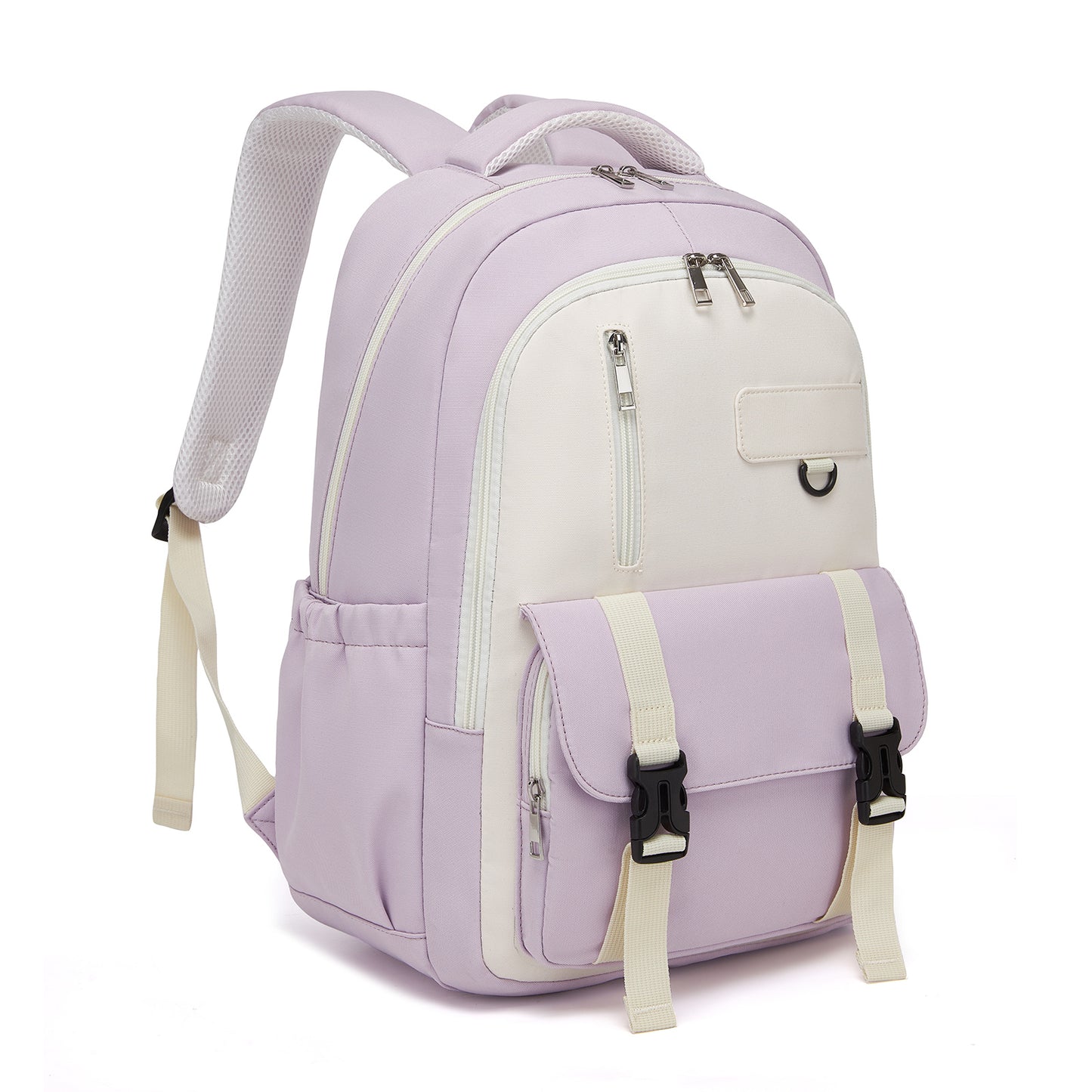 KONO Durable Water-Resistant Kids Backpack with Padded Laptop Sleeve and Multi-Pocket Organization for School (BPK2605) - Purple & Beige