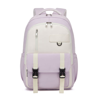 KONO Durable Water-Resistant Kids Backpack with Padded Laptop Sleeve and Multi-Pocket Organization for School (BPK2605) - Purple & Beige