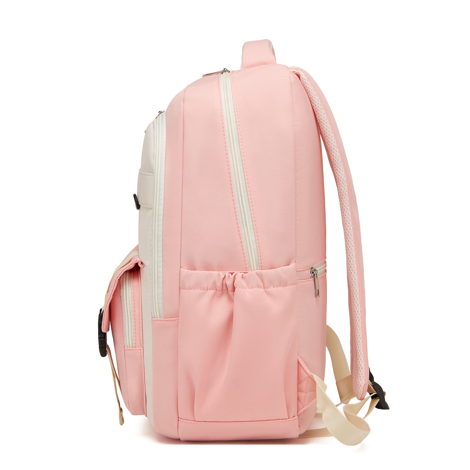 KONO Durable Water-Resistant Kids Backpack with Padded Laptop Sleeve and Multi-Pocket Organization for School (BPK2605) - Pink & Beige