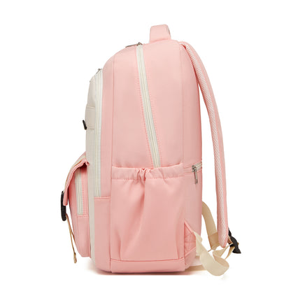 KONO Durable Water-Resistant Kids Backpack with Padded Laptop Sleeve and Multi-Pocket Organization for School (BPK2605) - Pink & Beige