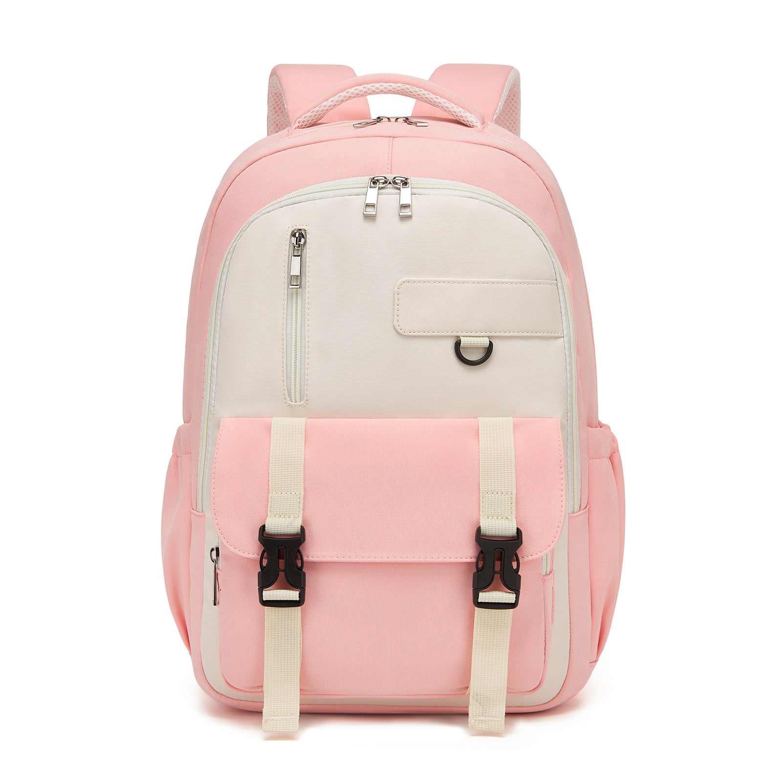 KONO Durable Water-Resistant Kids Backpack with Padded Laptop Sleeve and Multi-Pocket Organization for School (BPK2605) - Pink & Beige
