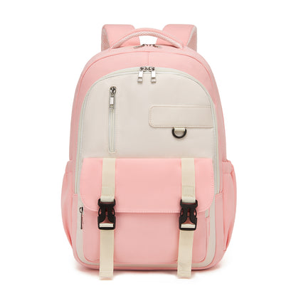 KONO Durable Water-Resistant Kids Backpack with Padded Laptop Sleeve and Multi-Pocket Organization for School (BPK2605) - Pink & Beige