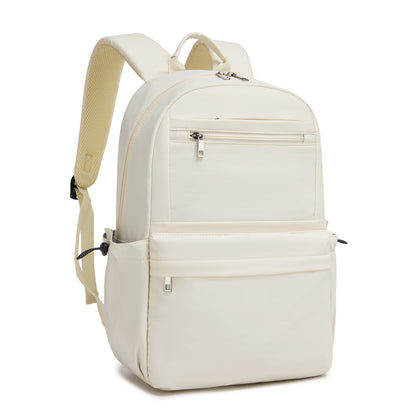 KONO Stylish Solid-Color Casual Backpack for School and Weekend Trips with Multi-Pocket Storage (BPK2606) - Beige
